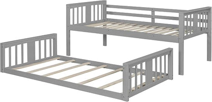 Merax Twin Over Twin Bunk Bed with Ladder, Gray