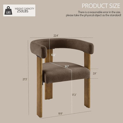 VIRRMO Boucle Dining Chair Set of 2 Terry Upholstered Dining Room Chairs Kitchen Chairs with Wood Legs Mid Century Modern Chair for Dining Room, Kitchen (Wood-Brown, 2)