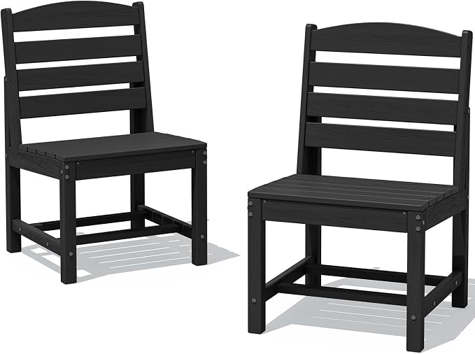 SERWALL Armless Outdoor Dining Chair Set of 2, All Weather Resistant,Black