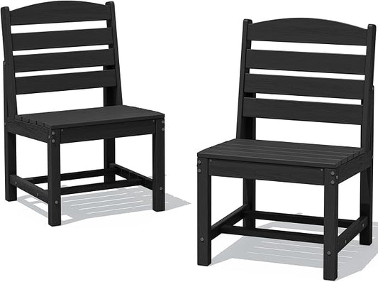 SERWALL Armless Outdoor Dining Chair Set of 2, All Weather Resistant,Black