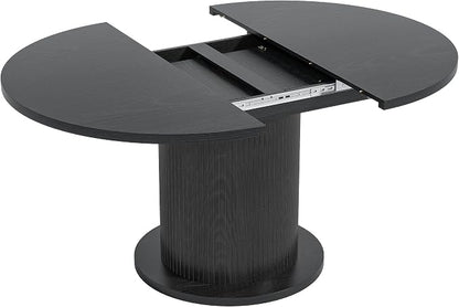 43.3 inch 59 inch Adjustable Size Round Dining Table for 4 6, Unique Design Modern Farmhouse Kitchen Table, Circle Dining Tables with Wood Strip Base for Kitchen Living Room (Black)