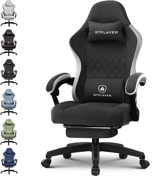 GTPLAYER Gaming Chair, Computer Office Chair with Pocket Spring Cushion, Linkage Armrests and Footrest, High Back Ergonomic Computer Chair with Lumbar Support Task Chair with Footrest(Black)