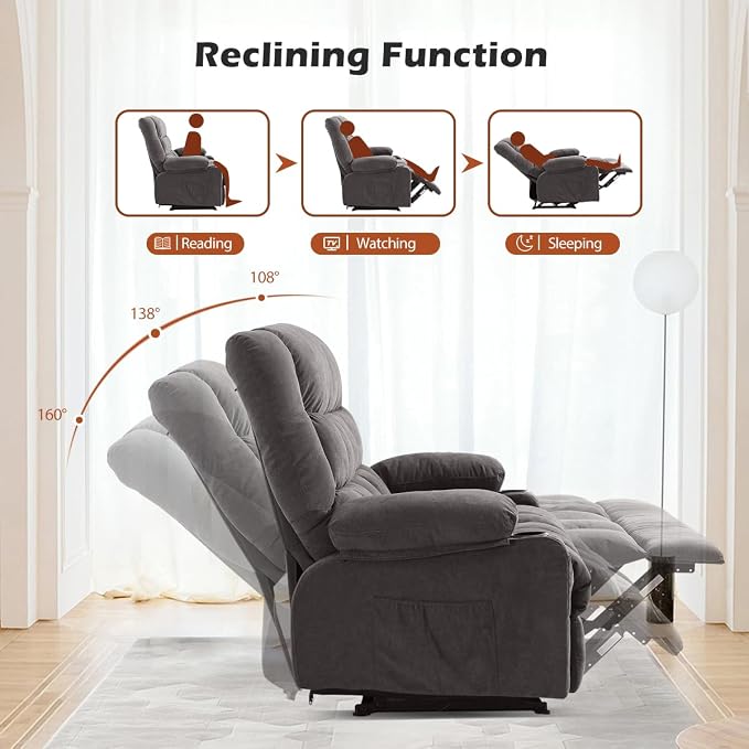 MAHOMICO Recliner Sofa with Cup Holders for Living Room 3 Seat Manual Oversized Recliner Chiar with Ergonomic, Side Pocket for Adult