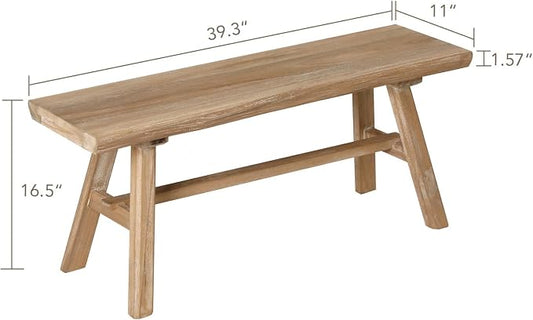 Wnutrees 39" Farmhouse Wood Bench, Rustic Solid Wood Dining Room & Entryway Bench Seat for Indoors, Easy Assembly, Natural