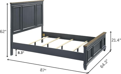 Roundhill Furniture Riverton Wood 3-Piece Bedroom Set, Shiplap Panel Queen Bed with 2 Nightstands in Slate Blue