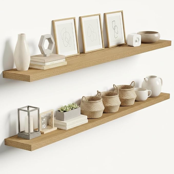 Vivelove 55 Inch Floating Shelves for Wall, 55x9 Display Shelves for Bathroom Living Room Kitchen Bedroom Office Farmhouse Home Decor - Set of 2, Oak
