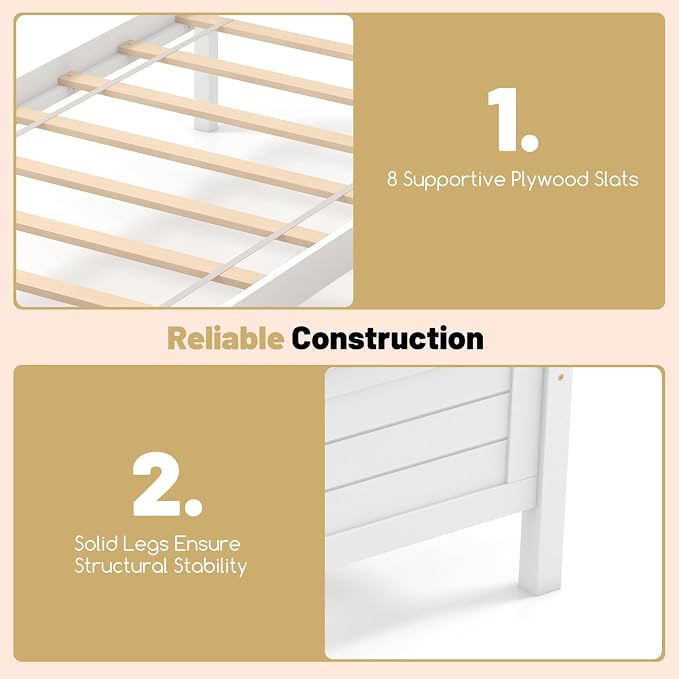 GOFLAME Twin Size Bed Frame with 2 Drawers, Platform Bed with Solid Wood Headboard & Footboard, Wood Slats Support Mattress Foundation, Under Bed Storage, No Box Spring Needed, Easy Assembly, White