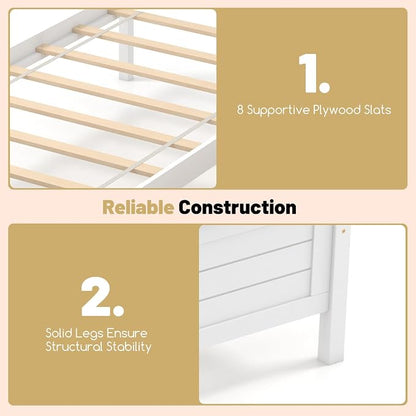GOFLAME Twin Size Bed Frame with 2 Drawers, Platform Bed with Solid Wood Headboard & Footboard, Wood Slats Support Mattress Foundation, Under Bed Storage, No Box Spring Needed, Easy Assembly, White