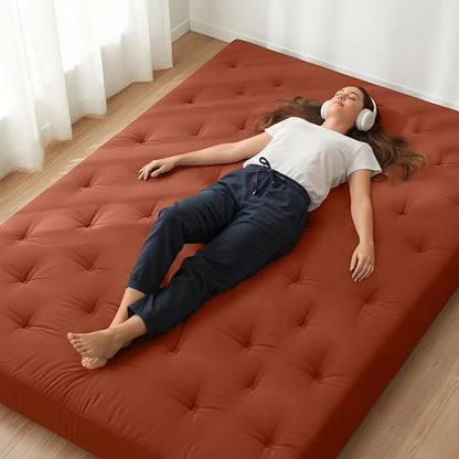 ZonLi Japanese Floor Futon Mattress Full Size 75"x 54", 100% Cotton Cover 6'' Thicken Tatami Mattress, Foldable Sleeping Pad, Portable Dormitory Tatami Mat, Roll Up Floor Lounger Bed for Adult