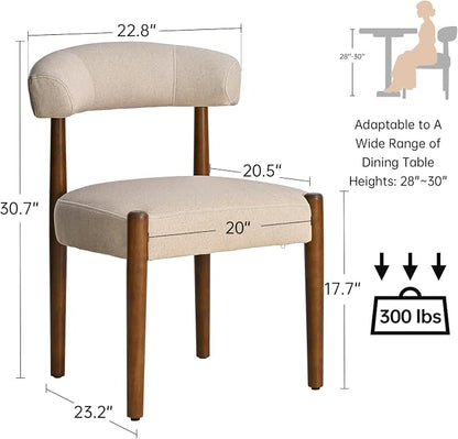 VKNOW Wooden Dining Chairs Set of 4, Modern Upholstered Dining Room Chairs with Walnut Wood Legs and Curved Backrest, Fabric Kitchen Chairs for Farmhouse/Living Room/Dining Room, Beige