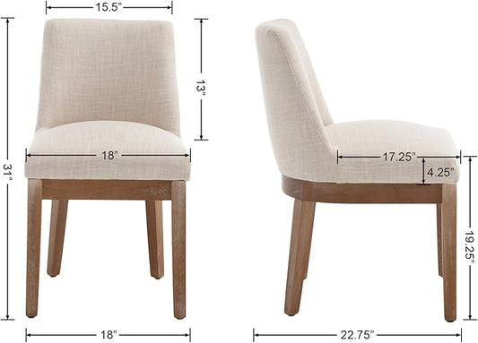 RIVOVA Upholstered Dining Chairs Set of 4, Modern Wooden Dining Room Chair Linen Fabric Kitchen Chairs Farmhouse Dinner Chair with Hardwood Frame, Beige
