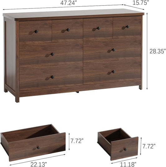 Vabches Kids Dresser Cabinet with 8 Drawers, Changing Table for Nursery with Open Shelves, Multi-Functional Chest of Drawers, Kids Bedroom Furniture, Nightstand for Children's Room, Walnut