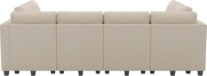 Belffin Oversized 12 Seat Modular Sectional Sleeper Sofa Convertible Sleeper Sofa with Storage Seat Large Corduroy Modular Sectional Couch for Living Room Beige
