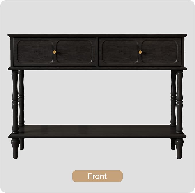 ARTPOWER Console Table with Drawers for Entryway, Mid-Century Entryway Table with Storage, Black Narrow Entryway Table with Open Shelf Behind Sofa for Living Room, Foyer, Hallway