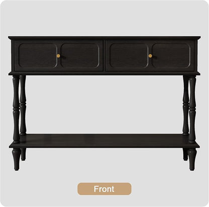 ARTPOWER Console Table with Drawers for Entryway, Mid-Century Entryway Table with Storage, Black Narrow Entryway Table with Open Shelf Behind Sofa for Living Room, Foyer, Hallway