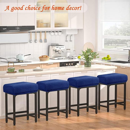 Levoberg Bar Stool Cover Rectangle Stretch Counter Height Barstool Slipcovers Rectangular Vanity Stool Cover Kitchen Counter Saddle Seat Cover for Wooden Metal Bench Set of 2 Navy