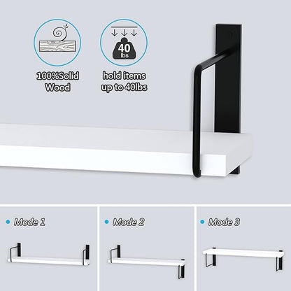 Floating Shelves, 24 Inches Easy to Install Wall Mounted Shelves, Set of 3, Rustic Wood Shelves for Wall Decor, Storage Shelves for Living Room (White)