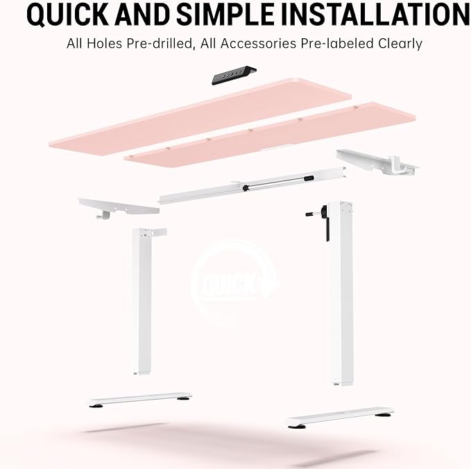 Veken 55 Inch Large Electric Standing Desk, 4 Memory Heights Adjustable,Sit to Stand Up, Work Home Office Computer Table for Study, Walking Pad, Writing, and Games, Wooden Desktop Desks, Pink