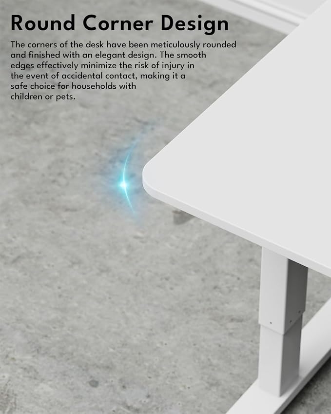Standing Desk, Height Adjustable Electric Stand up Desk, 48 x 24 Inches Sit Stand Home Office Desk with Splice Board, White Frame/White Top