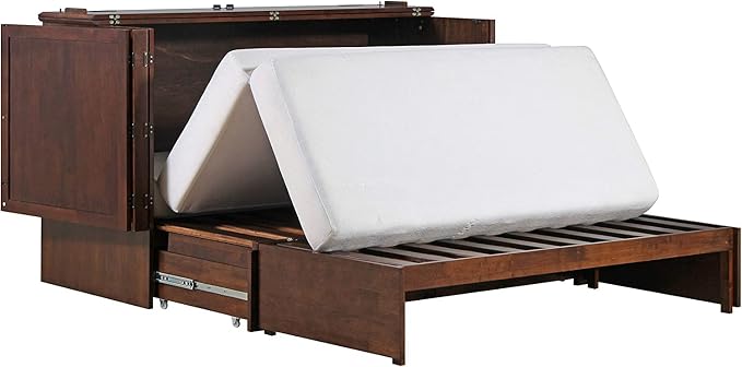 Mega Solutions Emurphybed Paradiseo Murphy Cabinet Chest Bed with Charging Station 8 Inch, Queen (Tobacco)