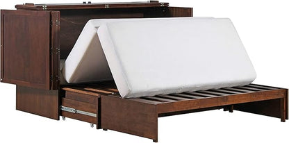 Mega Solutions Emurphybed Paradiseo Murphy Cabinet Chest Bed with Charging Station 8 Inch, Queen (Tobacco)
