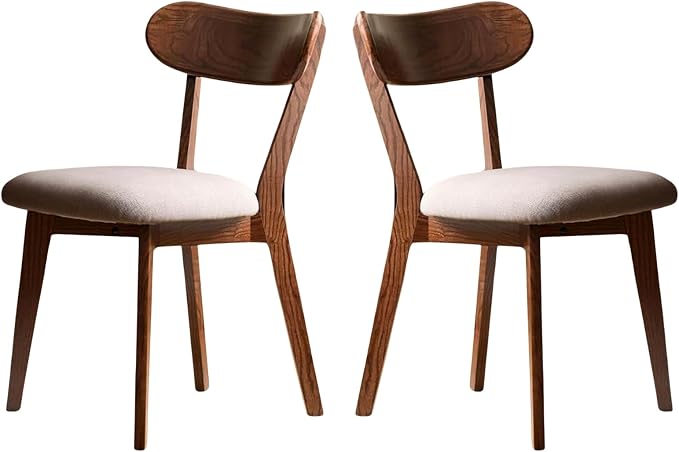 100% Solid Wood Dining Chairs,Mid Century Modern Dining Chairs with Rounded Backrest,Kitchen,Dining Room Chairs Set of 1/2/4 (2, Walnut Color Grey Upholstery)