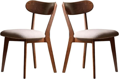 100% Solid Wood Dining Chairs,Mid Century Modern Dining Chairs with Rounded Backrest,Kitchen,Dining Room Chairs Set of 1/2/4 (2, Walnut Color Grey Upholstery)