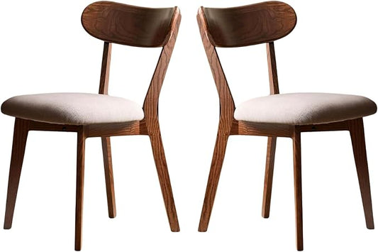 100% Solid Wood Dining Chairs,Mid Century Modern Dining Chairs with Rounded Backrest,Kitchen,Dining Room Chairs Set of 1/2/4 (2, Walnut Color Grey Upholstery)