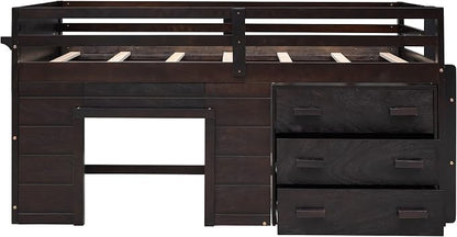 Bellemave Twin Size Low loft Bed for Kids,Wood Modern Farmhouse Twin Loft Bed with and Drawer Storage, No Box Spring Needed, Espresso