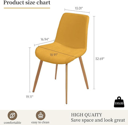 HIPIHOM Dining Chairs Set of 2, Mid-Century Modern Fabric Kitchen Chairs | Curved Backrest for Comfort, High-Density Sponge Padded Seat, Heat and Stain Resistant Surface, Sturdy Wood-Grain Metal Legs