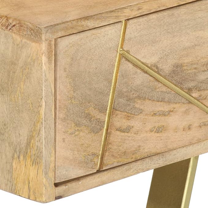 vidaXL Writing Desk, Computer Desk with Storage Drawers, Console Table with Steel Legs for Living Room Hallway, Modern Style, Solid Wood Mango
