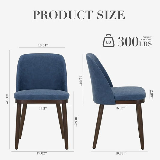 COLAMY Upholstered Dining Chairs Set of 2, Modern Kitchen Chairs with Back, Leather Side Dining Room Chairs with Wood Legs for Kitchen Dining Room Restaurant,Blue