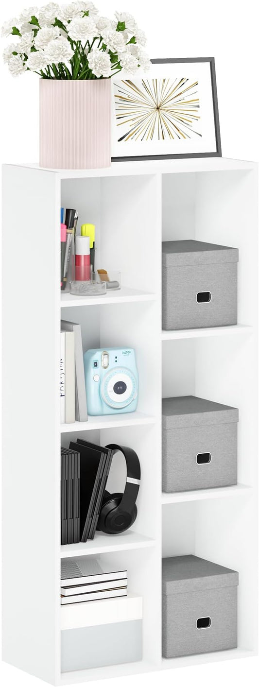 Furinno LUDER Book Shelf, 7-Cube Bookshelf, Bookcase with Open Shelves, 9.4 x 19.5 x 41.7, Easy Assembly, for Living Room, Bedroom, Home Office, White