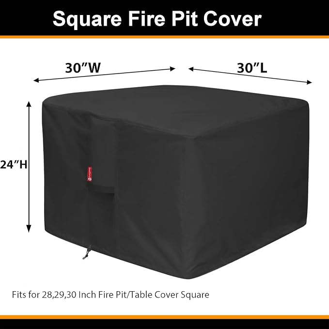 SheeChung Fire Pit Cover Square 30"L x 30"W x 24"H,Heavy Duty 600D Waterproof Outdoor Firepit Cover,Fits for 26/28/30 Inch Propane Fire Pit Table,Gas Fire Pit Table Covers with Drawstring,Air Vents
