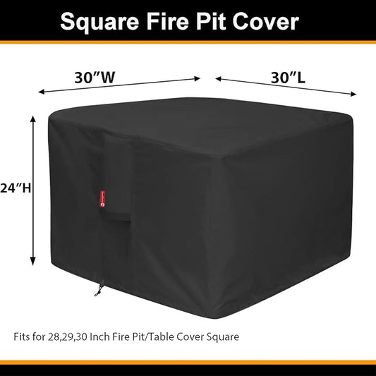 SheeChung Fire Pit Cover Square 30"L x 30"W x 24"H,Heavy Duty 600D Waterproof Outdoor Firepit Cover,Fits for 26/28/30 Inch Propane Fire Pit Table,Gas Fire Pit Table Covers with Drawstring,Air Vents