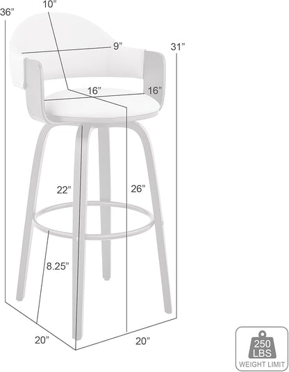 Armen Living Daxton Mid Century Modern Swivel Bar Stool for Kitchen Island Counter in Gray Faux Leather and Black Wood, 26" Seat Height
