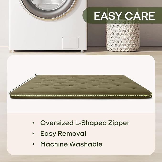 ZonLi Japanese Floor Futon Mattress Queen Size 80"x 60", 100% Cotton Cover 4'' Thicken Tatami Mattress, Foldable Sleeping Pad, Portable Dormitory Tatami Mat, Roll Up Floor Lounger Bed for Adult