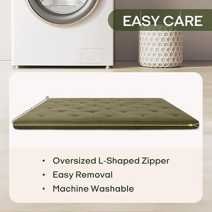 ZonLi Japanese Floor Futon Mattress Queen Size 80"x 60", 100% Cotton Cover 4'' Thicken Tatami Mattress, Foldable Sleeping Pad, Portable Dormitory Tatami Mat, Roll Up Floor Lounger Bed for Adult