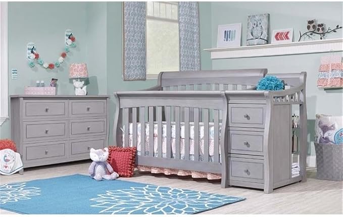 Pemberly Row 73" x 35" 4-in-1 Convertible Crib and Changer Set, Solid Wood Construction, JPMA Certified, Weathered Gray