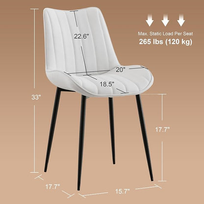 VECELO Dining Chairs Set of 6, Velvet Fabric & Metal Frame, Mordern Style for Kitchen, Living Room,Offcie，White