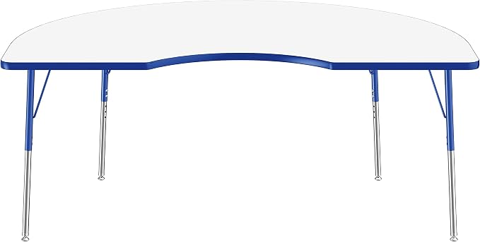 FDP Dry-Erase Kidney Activity School and Office Table (48 x 72 inch), Standard Legs with Swivel Glides for Collaborative Spaces, Adjustable Height 19-30 inches - Whiteboard Top, Blue Edge and Legs