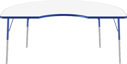 FDP Dry-Erase Kidney Activity School and Office Table (48 x 72 inch), Standard Legs with Swivel Glides for Collaborative Spaces, Adjustable Height 19-30 inches - Whiteboard Top, Blue Edge and Legs
