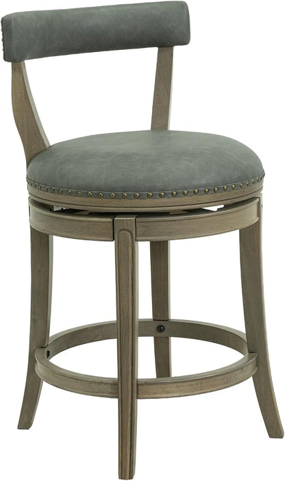 ROME + OAK Ruxban 26" Counter Stool, Low Back Swivel Barstools | Ruxban, 26 In. Seat Height, Vegan Leather Seat, Wood Counter Stool, Modern Counter Stool