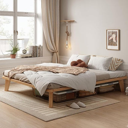 NELYE California-King Platform Bed Base - 14 Inch Solid Wood Mattress Foundation with Support Slats and Legs, California King Size Rubberwood Simple Bed Frame