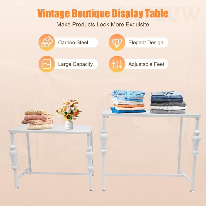 Retail Display Tables White Boutique Nesting Tables | 2 Piece Set, Vintage Display Table, Clothing Shoes Display Shelf, For Retail Stores, Carbon Steel