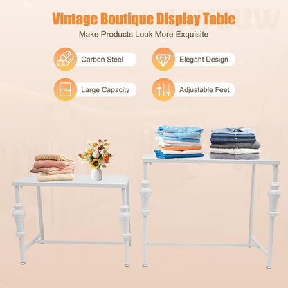 Retail Display Tables White Boutique Nesting Tables | 2 Piece Set, Vintage Display Table, Clothing Shoes Display Shelf, For Retail Stores, Carbon Steel