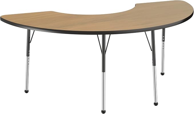 FDP Half Moon (36 x 72) Classroom Teacher Table with Adjustable Standard Ball Glide Legs (19-30 in) School and Office Furniture - Pasadena Oak Top/Black Edge and Legs