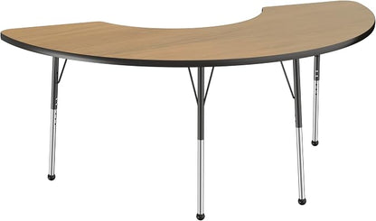 FDP Half Moon (36 x 72) Classroom Teacher Table with Adjustable Standard Ball Glide Legs (19-30 in) School and Office Furniture - Pasadena Oak Top/Black Edge and Legs