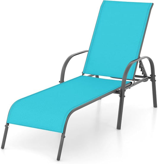 Giantex Patio Lounge Chair, Outdoor Chaise Lounge with 5 Adjustable Backrest, Sturdy Steel Frame, Sunbathing Recliner, Tanning Chair for Beach, Outside, Yard, Balcony, Pool Chairs (1,Turquoise)