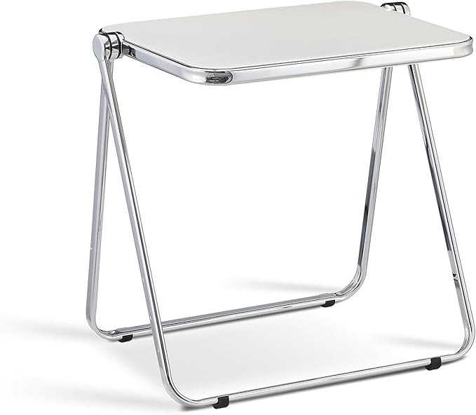 Acrylic Folding Table - Modern TV Tray Dinner Table for Eating on Couch - Small Folding Table Foldable Computer Desks Space-Saving with Chrome Frame No Assembly Required -White